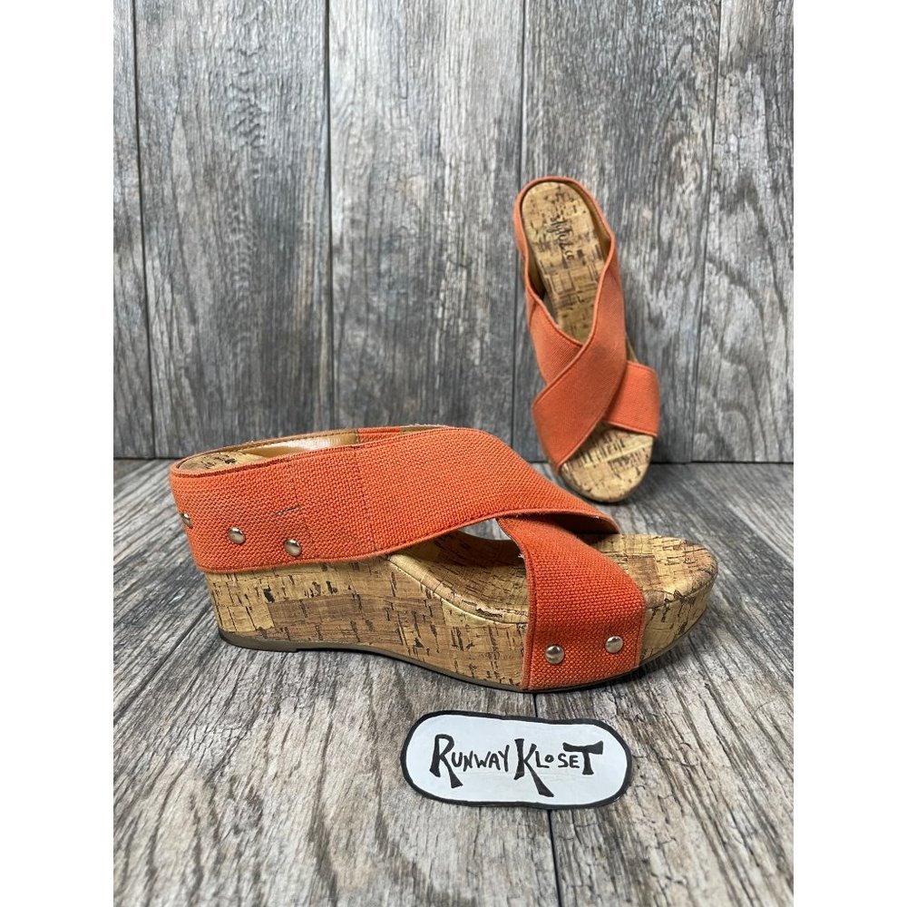 STYLE & CO Womens Open Toe Leather Slip On Platform Wedge Sandals Cork Size 6